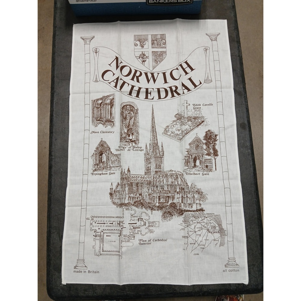 Vintage Style Graphic Tea Towel White Brown Cotton Kitchen Dish Cloth Farmhouse